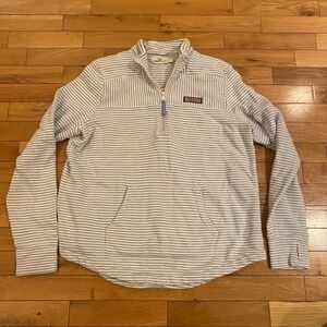 Vineyard Vines White and Light Blue Striped Quarter-Zip Pullover